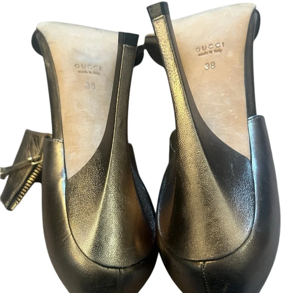Gucci Metallic Pewter Leather Ankle Cuff Stiletto Sandals Heels Size 38